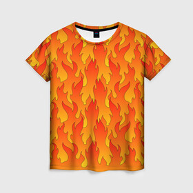Женская футболка 3D с принтом ПЛАМЯ 2.0 в Санкт-Петербурге, 100% полиэфир ( синтетическое хлопкоподобное полотно) | прямой крой, круглый вырез горловины, длина до линии бедер | fire | flame | горячий | желтый | красный | летний | огонь | пожар | стиль | теплый | тренд | языки пламени | яркий
