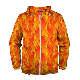 Мужская ветровка 3D с принтом ПЛАМЯ 2.0 в Санкт-Петербурге, 100% полиэстер | подол и капюшон оформлены резинкой с фиксаторами, два кармана без застежек по бокам, один потайной карман на груди | fire | flame | горячий | желтый | красный | летний | огонь | пожар | стиль | теплый | тренд | языки пламени | яркий