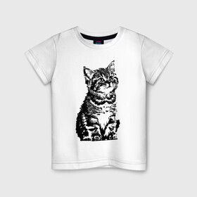 Детская футболка хлопок с принтом Котенок в Санкт-Петербурге, 100% хлопок | круглый вырез горловины, полуприлегающий силуэт, длина до линии бедер | cat | домашнее животное | кот | котенок | кошка