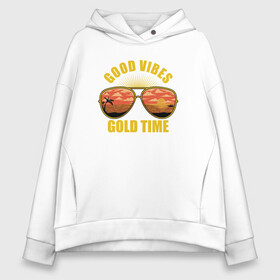 Женское худи Oversize хлопок с принтом Good vibes gold time в Санкт-Петербурге, френч-терри — 70% хлопок, 30% полиэстер. Мягкий теплый начес внутри —100% хлопок | боковые карманы, эластичные манжеты и нижняя кромка, капюшон на магнитной кнопке | beach | good vibes gold time | palm | sea | summer | tropical | вайб | волны | жара | золотое время | летние | лето | море | очки | пальмы | пляж | тропический