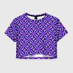 Женская футболка Crop-top 3D с принтом Синие острые узоры в Санкт-Петербурге, 100% полиэстер | круглая горловина, длина футболки до линии талии, рукава с отворотами | выкрутасы | загогулины | орнамент | рисунок | узоры