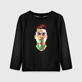 Детский лонгслив 3D с принтом Paulo Dybala Pop Art в Санкт-Петербурге, 100% полиэстер | длинные рукава, круглый вырез горловины, полуприлегающий силуэт
 | Тематика изображения на принте: art | champion | dybala | football | form | institute | juventus | palermo | paulo | player | pop | soccer | uniform | дибала | институто | легенда | палермо | пауло | форма | футбол | футбола | футболист | чемпион | ювентус