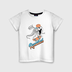 Детская футболка хлопок с принтом Динозавр на скейте в Санкт-Петербурге, 100% хлопок | круглый вырез горловины, полуприлегающий силуэт, длина до линии бедер | rexcellent | динозавр | отличный | скейт | скейтер | тиранозавр