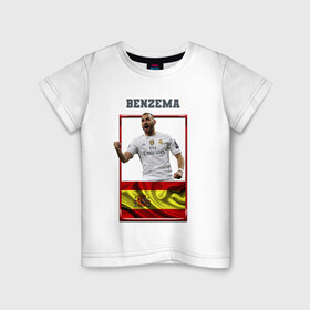 Детская футболка хлопок с принтом Карим Бензема (Реал Мадрид) в Санкт-Петербурге, 100% хлопок | круглый вырез горловины, полуприлегающий силуэт, длина до линии бедер | karim benzema | карим бензема | реал мадрид | флаг испании | футболист | футбольная форма