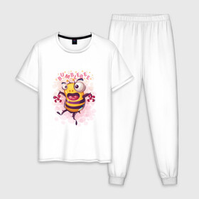 Мужская пижама хлопок с принтом Смешной шмель в Санкт-Петербурге, 100% хлопок | брюки и футболка прямого кроя, без карманов, на брюках мягкая резинка на поясе и по низу штанин
 | bumblebee | cute | бамблби | кавай | милый | насекомое | шмеленок | шмель