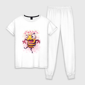 Женская пижама хлопок с принтом Смешной шмель в Санкт-Петербурге, 100% хлопок | брюки и футболка прямого кроя, без карманов, на брюках мягкая резинка на поясе и по низу штанин | bumblebee | cute | бамблби | кавай | милый | насекомое | шмеленок | шмель