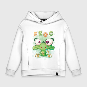 Детское худи Oversize хлопок с принтом Funny frog в Санкт-Петербурге, френч-терри — 70% хлопок, 30% полиэстер. Мягкий теплый начес внутри —100% хлопок | боковые карманы, эластичные манжеты и нижняя кромка, капюшон на магнитной кнопке | cute | frog | funny | лягух | лягушенок | лягушка | милый