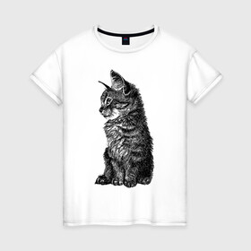 Женская футболка хлопок с принтом Котенок в Санкт-Петербурге, 100% хлопок | прямой крой, круглый вырез горловины, длина до линии бедер, слегка спущенное плечо | cat | kitty | кот | котенок | кошка | питомец