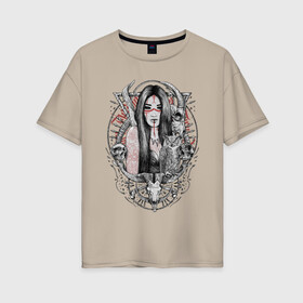 Женская футболка хлопок Oversize с принтом Capricornus в Санкт-Петербурге, 100% хлопок | свободный крой, круглый ворот, спущенный рукав, длина до линии бедер
 | гороскоп | девушка | козерог | сова | череп