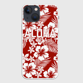 Чехол для iPhone 13 mini с принтом ALOHA HAWAII | АЛОХА ГАВАЙИ в Санкт-Петербурге,  |  | Тематика изображения на принте: aloha | aloha hawaii | hawaii | summer | гаваи | гавайи | голубые пальмы | лето | море | надпись | отпуск | пальмы | пляж | синие пальмы | синий