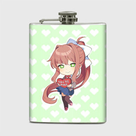 Фляга с принтом Chibi Monika в Санкт-Петербурге, металлический корпус | емкость 0,22 л, размер 125 х 94 мм. Виниловая наклейка запечатывается полностью | ddlc | doki doki literature club | monika | моника