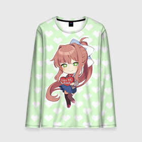 Мужской лонгслив 3D с принтом Chibi Monika в Санкт-Петербурге, 100% полиэстер | длинные рукава, круглый вырез горловины, полуприлегающий силуэт | Тематика изображения на принте: ddlc | doki doki literature club | monika | моника