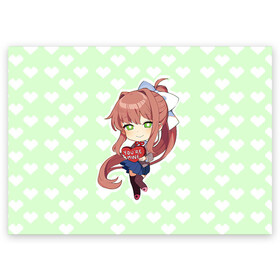 Поздравительная открытка с принтом Chibi Monika в Санкт-Петербурге, 100% бумага | плотность бумаги 280 г/м2, матовая, на обратной стороне линовка и место для марки
 | ddlc | doki doki literature club | monika | моника