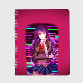 Тетрадь с принтом Literature Club Юри (Yuri) в Санкт-Петербурге, 100% бумага | 48 листов, плотность листов — 60 г/м2, плотность картонной обложки — 250 г/м2. Листы скреплены сбоку удобной пружинной спиралью. Уголки страниц и обложки скругленные. Цвет линий — светло-серый
 | Тематика изображения на принте: anime | doki doki literature club | monika | natsuki | sayori | yuri | аниме | доки доки | доки доки литературный клуб | моника | нацуки | саёри | юри