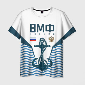 Мужская футболка 3D с принтом ТЕЛЬНЯШКА ВМФ РОССИИ в Санкт-Петербурге, 100% полиэфир | прямой крой, круглый вырез горловины, длина до линии бедер | броня | вмф | волны | герб | камуфляж | канат | море | орел | россия | текстура | тельняшка | флот | якорь