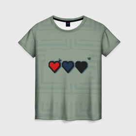 Женская футболка 3D с принтом Lives The binding of isaac в Санкт-Петербурге, 100% полиэфир ( синтетическое хлопкоподобное полотно) | прямой крой, круглый вырез горловины, длина до линии бедер | binding | hearts | isaac | lives | жизни | исаак | сердца