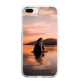 Чехол для iPhone 7Plus/8 Plus матовый с принтом касатки на закате в Санкт-Петербурге, Силикон | Область печати: задняя сторона чехла, без боковых панелей | ocean | orca | sea | sea animal | дельфин | закат | касатка | кит | море | океан | рисунок кита