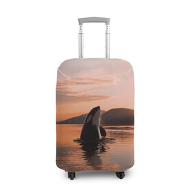 Чехол для чемодана 3D с принтом касатки на закате в Санкт-Петербурге, 86% полиэфир, 14% спандекс | двустороннее нанесение принта, прорези для ручек и колес | ocean | orca | sea | sea animal | дельфин | закат | касатка | кит | море | океан | рисунок кита