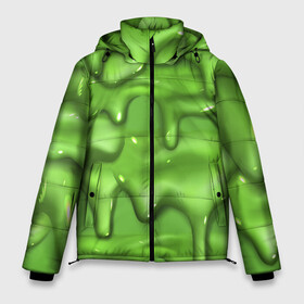 Мужская зимняя куртка 3D с принтом Green Slime в Санкт-Петербурге, верх — 100% полиэстер; подкладка — 100% полиэстер; утеплитель — 100% полиэстер | длина ниже бедра, свободный силуэт Оверсайз. Есть воротник-стойка, отстегивающийся капюшон и ветрозащитная планка. 

Боковые карманы с листочкой на кнопках и внутренний карман на молнии. | Тематика изображения на принте: drips | green | slime | желе | зелёный | слайм