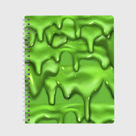 Тетрадь с принтом Green Slime в Санкт-Петербурге, 100% бумага | 48 листов, плотность листов — 60 г/м2, плотность картонной обложки — 250 г/м2. Листы скреплены сбоку удобной пружинной спиралью. Уголки страниц и обложки скругленные. Цвет линий — светло-серый
 | Тематика изображения на принте: drips | green | slime | желе | зелёный | слайм