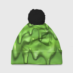 Шапка 3D c помпоном с принтом Green Slime в Санкт-Петербурге, 100% полиэстер | универсальный размер, печать по всей поверхности изделия | drips | green | slime | желе | зелёный | слайм