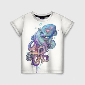 Детская футболка 3D с принтом Осьминог яркий в Санкт-Петербурге, 100% гипоаллергенный полиэфир | прямой крой, круглый вырез горловины, длина до линии бедер, чуть спущенное плечо, ткань немного тянется | морские животные | морские обитатели | осьминог | осьминог яркий
