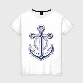 Женская футболка хлопок с принтом Якорь в Санкт-Петербурге, 100% хлопок | прямой крой, круглый вырез горловины, длина до линии бедер, слегка спущенное плечо | anchor | корабль | море | океан | тату | татуировка | шварт | якори