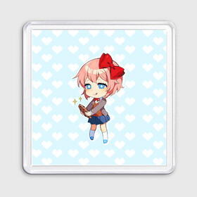 Магнит 55*55 с принтом Chibi Sayori в Санкт-Петербурге, Пластик | Размер: 65*65 мм; Размер печати: 55*55 мм | ddlc | doki doki literature club | sayori | саёри | сайори