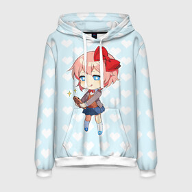 Мужская толстовка 3D с принтом Chibi Sayori в Санкт-Петербурге, 100% полиэстер | двухслойный капюшон со шнурком для регулировки, мягкие манжеты на рукавах и по низу толстовки, спереди карман-кенгуру с мягким внутренним слоем. | Тематика изображения на принте: ddlc | doki doki literature club | sayori | саёри | сайори