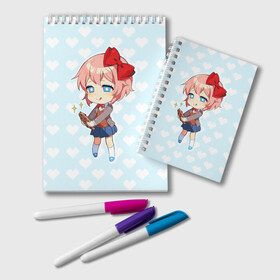 Блокнот с принтом Chibi Sayori в Санкт-Петербурге, 100% бумага | 48 листов, плотность листов — 60 г/м2, плотность картонной обложки — 250 г/м2. Листы скреплены удобной пружинной спиралью. Цвет линий — светло-серый
 | ddlc | doki doki literature club | sayori | саёри | сайори