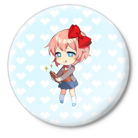 Значок с принтом Chibi Sayori в Санкт-Петербурге,  металл | круглая форма, металлическая застежка в виде булавки | ddlc | doki doki literature club | sayori | саёри | сайори