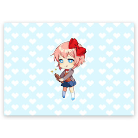 Поздравительная открытка с принтом Chibi Sayori в Санкт-Петербурге, 100% бумага | плотность бумаги 280 г/м2, матовая, на обратной стороне линовка и место для марки
 | ddlc | doki doki literature club | sayori | саёри | сайори