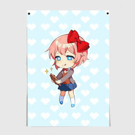 Постер с принтом Chibi Sayori в Санкт-Петербурге, 100% бумага
 | бумага, плотность 150 мг. Матовая, но за счет высокого коэффициента гладкости имеет небольшой блеск и дает на свету блики, но в отличии от глянцевой бумаги не покрыта лаком | ddlc | doki doki literature club | sayori | саёри | сайори