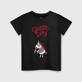 Детская футболка хлопок с принтом Green Day Unicorn в Санкт-Петербурге, 100% хлопок | круглый вырез горловины, полуприлегающий силуэт, длина до линии бедер | billie joe armstrong | green day | punk | rock | unicorn | билли джо | грин дей | панк | рок