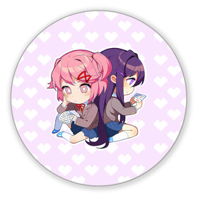 Коврик для мышки круглый с принтом Chibi Natsuki and Yuri в Санкт-Петербурге, резина и полиэстер | круглая форма, изображение наносится на всю лицевую часть | ddlc | doki doki literature club | natsuki | yuri | натсуки | нацуки | юри