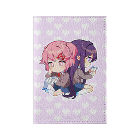 Обложка для паспорта матовая кожа с принтом Chibi Natsuki and Yuri в Санкт-Петербурге, натуральная матовая кожа | размер 19,3 х 13,7 см; прозрачные пластиковые крепления | ddlc | doki doki literature club | natsuki | yuri | натсуки | нацуки | юри