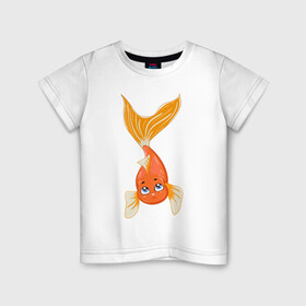 Детская футболка хлопок с принтом Золотая рыбка в Санкт-Петербурге, 100% хлопок | круглый вырез горловины, полуприлегающий силуэт, длина до линии бедер | fish | желание | золотая | золотая рыбка | море | океан | рыба | рыбка
