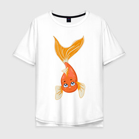 Мужская футболка хлопок Oversize с принтом Золотая рыбка в Санкт-Петербурге, 100% хлопок | свободный крой, круглый ворот, “спинка” длиннее передней части | fish | желание | золотая | золотая рыбка | море | океан | рыба | рыбка