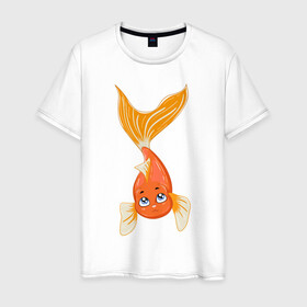 Мужская футболка хлопок с принтом Золотая рыбка в Санкт-Петербурге, 100% хлопок | прямой крой, круглый вырез горловины, длина до линии бедер, слегка спущенное плечо. | fish | желание | золотая | золотая рыбка | море | океан | рыба | рыбка