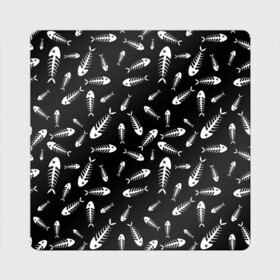 Магнит виниловый Квадрат с принтом Скелеты рыб в Санкт-Петербурге, полимерный материал с магнитным слоем | размер 9*9 см, закругленные углы | Тематика изображения на принте: fish | кости | паттерн | рыба | рыбы | с скелетом рыбы | скелет