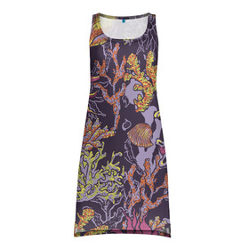 Платье-майка 3D с принтом Кораллы в Санкт-Петербурге, 100% полиэстер | полуприлегающий силуэт, широкие бретели, круглый вырез горловины, удлиненный подол сзади. | кораллы | море | морская тема | морские раковины | морские символы | ракушка | растения