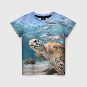 Детская футболка 3D с принтом Морская черепаха в Санкт-Петербурге, 100% гипоаллергенный полиэфир | прямой крой, круглый вырез горловины, длина до линии бедер, чуть спущенное плечо, ткань немного тянется | море | морская | океан | подводный мир | рыбы | черепаха