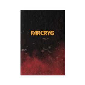 Обложка для паспорта матовая кожа с принтом Far Cry 6 в Санкт-Петербурге, натуральная матовая кожа | размер 19,3 х 13,7 см; прозрачные пластиковые крепления | Тематика изображения на принте: far cry 6 | дым | игра | лого | надпись | частицы