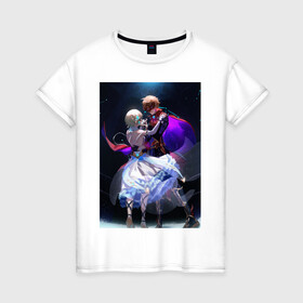 Женская футболка хлопок с принтом Lumine and tartaglia в Санкт-Петербурге, 100% хлопок | прямой крой, круглый вырез горловины, длина до линии бедер, слегка спущенное плечо | art | fanart | game | genshin | impact | lumine | tartaglia | люмин | тарталья