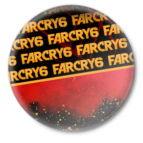 Значок с принтом Far Cry 6 в Санкт-Петербурге,  металл | круглая форма, металлическая застежка в виде булавки | far cry 6 | дым | игра | капли | лого | надпись | частицы