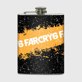 Фляга с принтом Far Cry 6 в Санкт-Петербурге, металлический корпус | емкость 0,22 л, размер 125 х 94 мм. Виниловая наклейка запечатывается полностью | far cry 6 | игра | капли | лого | надпись | снег | частицы