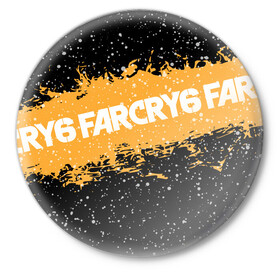 Значок с принтом Far Cry 6 в Санкт-Петербурге,  металл | круглая форма, металлическая застежка в виде булавки | far cry 6 | игра | капли | лого | надпись | снег | частицы