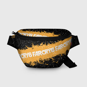 Поясная сумка 3D с принтом Far Cry 6 в Санкт-Петербурге, 100% полиэстер | плотная ткань, ремень с регулируемой длиной, внутри несколько карманов для мелочей, основное отделение и карман с обратной стороны сумки застегиваются на молнию | far cry 6 | игра | капли | лого | надпись | снег | частицы
