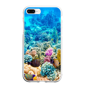 Чехол для iPhone 7Plus/8 Plus матовый с принтом Риф в Санкт-Петербурге, Силикон | Область печати: задняя сторона чехла, без боковых панелей | коралловый риф | полосатые рыбы | риф | рыбы | сказочный риф