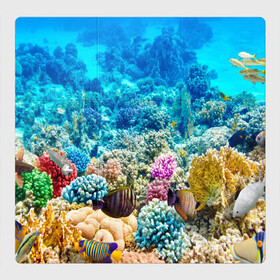 Магнитный плакат 3Х3 с принтом Риф в Санкт-Петербурге, Полимерный материал с магнитным слоем | 9 деталей размером 9*9 см | Тематика изображения на принте: коралловый риф | полосатые рыбы | риф | рыбы | сказочный риф